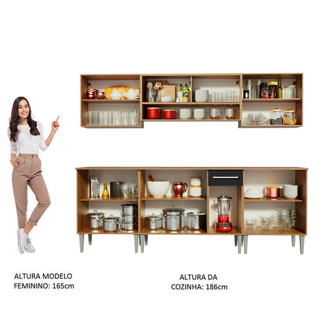 Cocina Integral Emilly Smile Marron y Negro 233x186cm con Mesón y sin Pozuelo - COCINAS | Bylmo