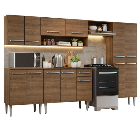 Cocina Integral Emilly Marron 293x186cm con Mesón y sin Pozuelo - COCINAS | Bylmo