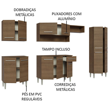 Cocina Integral Emilly Marron 293x186cm con Mesón y sin Pozuelo - COCINAS | Bylmo