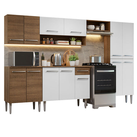 Cocina Integral Emilly Marron y Blanco 293x186cm con Mesón y sin Pozuelo - COCINAS | Bylmo