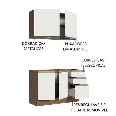 Cocina Integral Glamy Marron y Blanco 120x225cm sin Mesón y sin Pozuelo - COCINAS | Bylmo