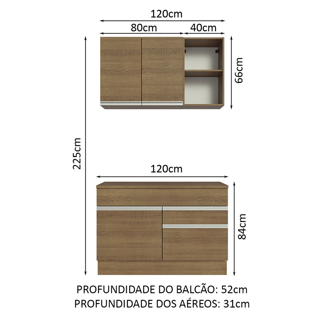 Cocina Integral Glamy Marron 120x225cm con Mesón y sin Pozuelo - COCINAS | Bylmo