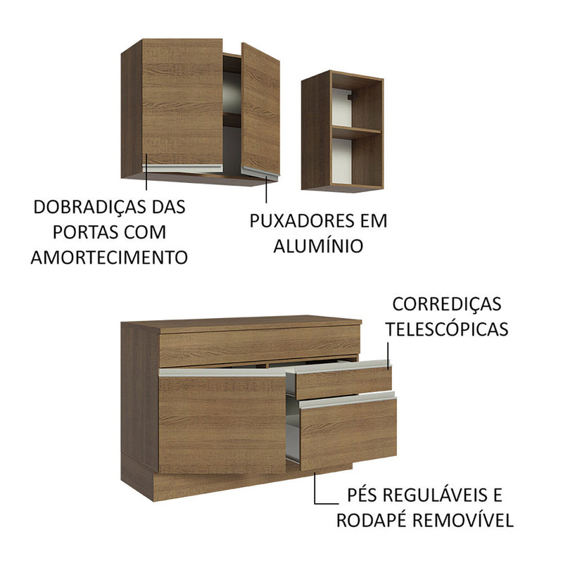 Cocina Integral Glamy Marron 120x225cm Con Mesón Y Sin Pozuelo