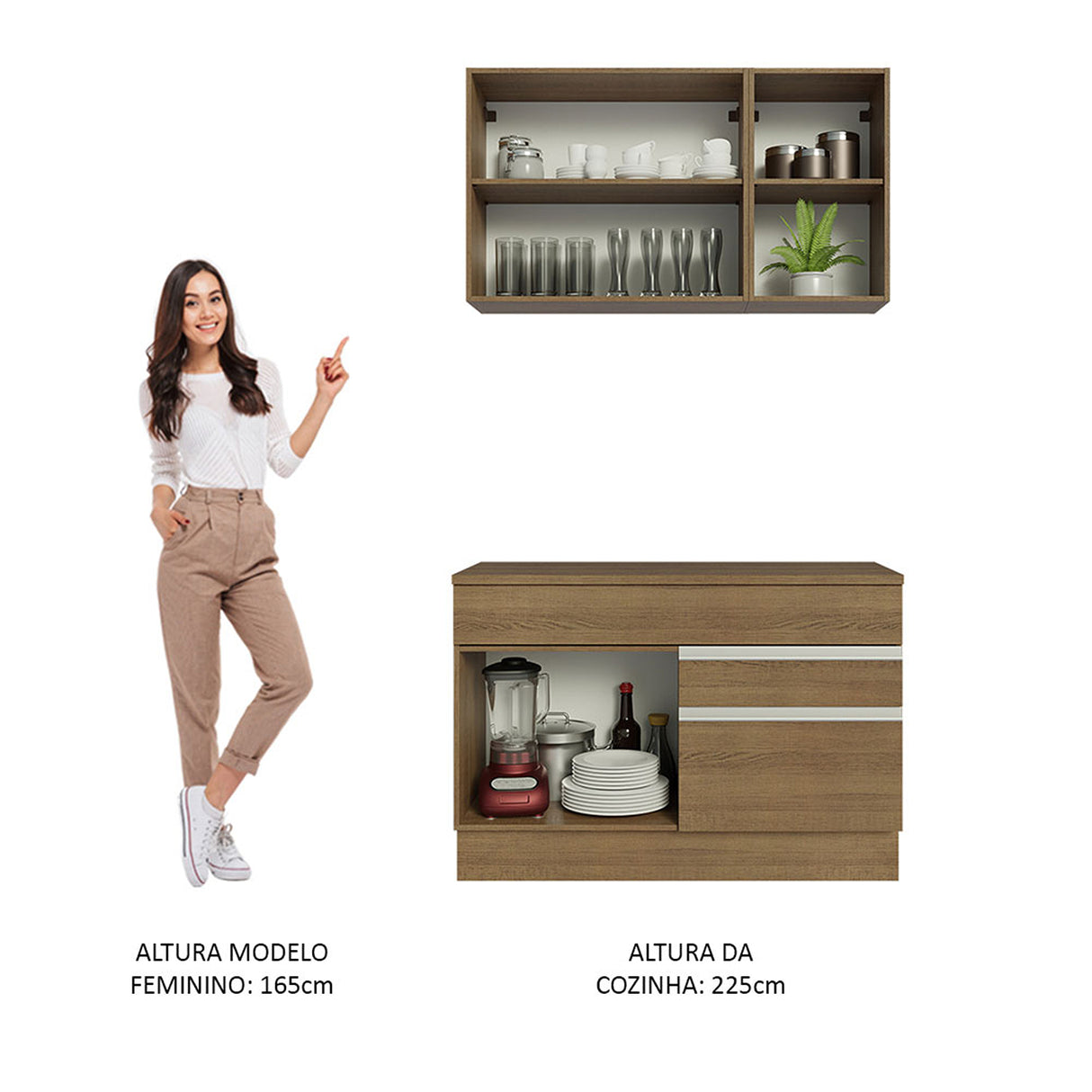 Cocina Integral Glamy Marron 120x225cm con Mesón y sin Pozuelo - COCINAS | Bylmo