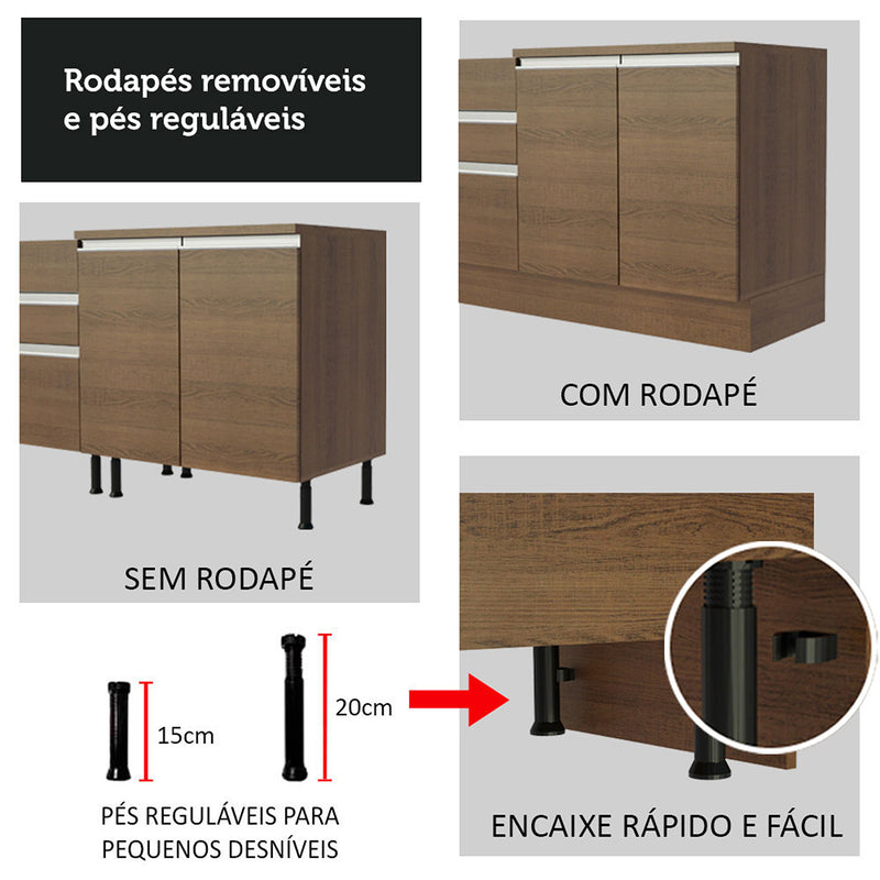 Cocina Integral Glamy Marron 120x225cm Con Mesón Y Sin Pozuelo