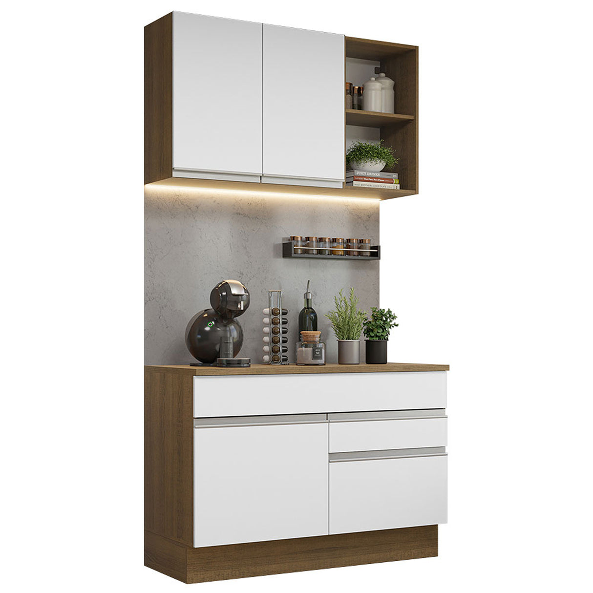Cocina Integral Glamy Marron y Blanco 120x225cm con Mesón y sin Pozuelo - COCINAS | Bylmo