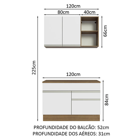 Cocina Integral Glamy Marron y Blanco 120x225cm con Mesón y sin Pozuelo - COCINAS | Bylmo