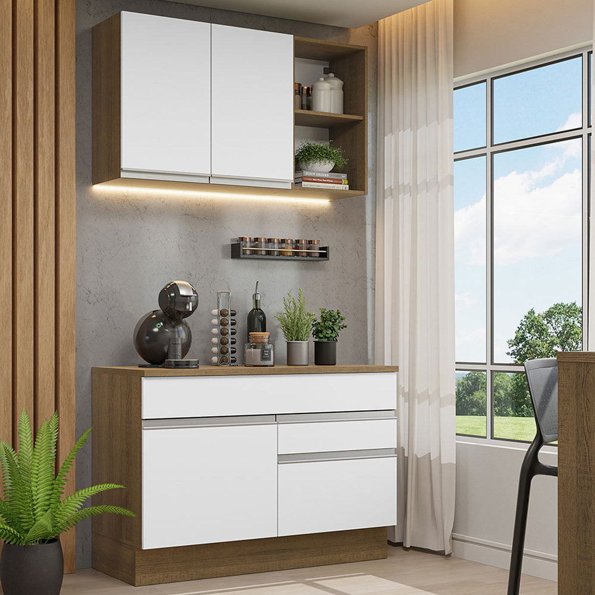 Cocina Integral Glamy Marron y Blanco 120x225cm con Mesón y sin Pozuelo - COCINAS | Bylmo