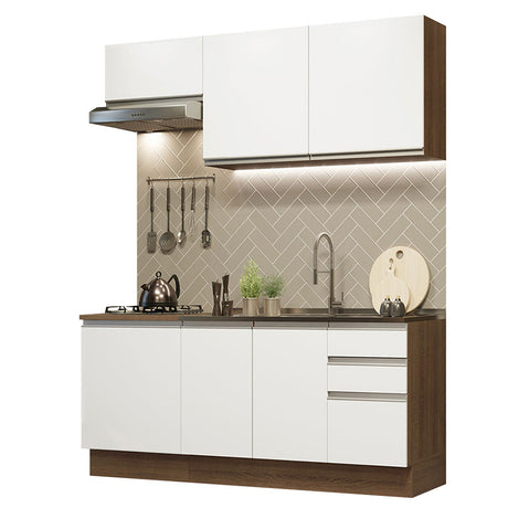 Cocina Integral Glamy 180x52 Marrón y Blanco Funcional Moderna Modular - COCINAS | Bylmo