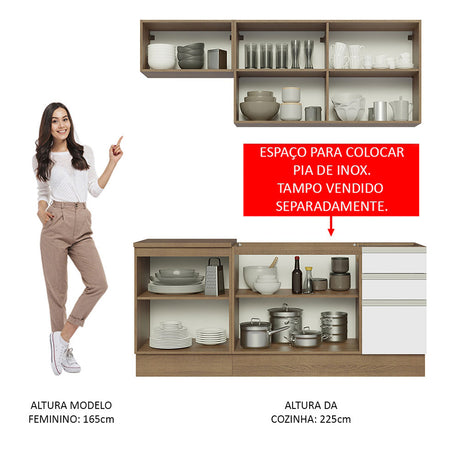 Cocina Integral Glamy 180x52 Marrón y Blanco Funcional Moderna Modular - COCINAS | Bylmo