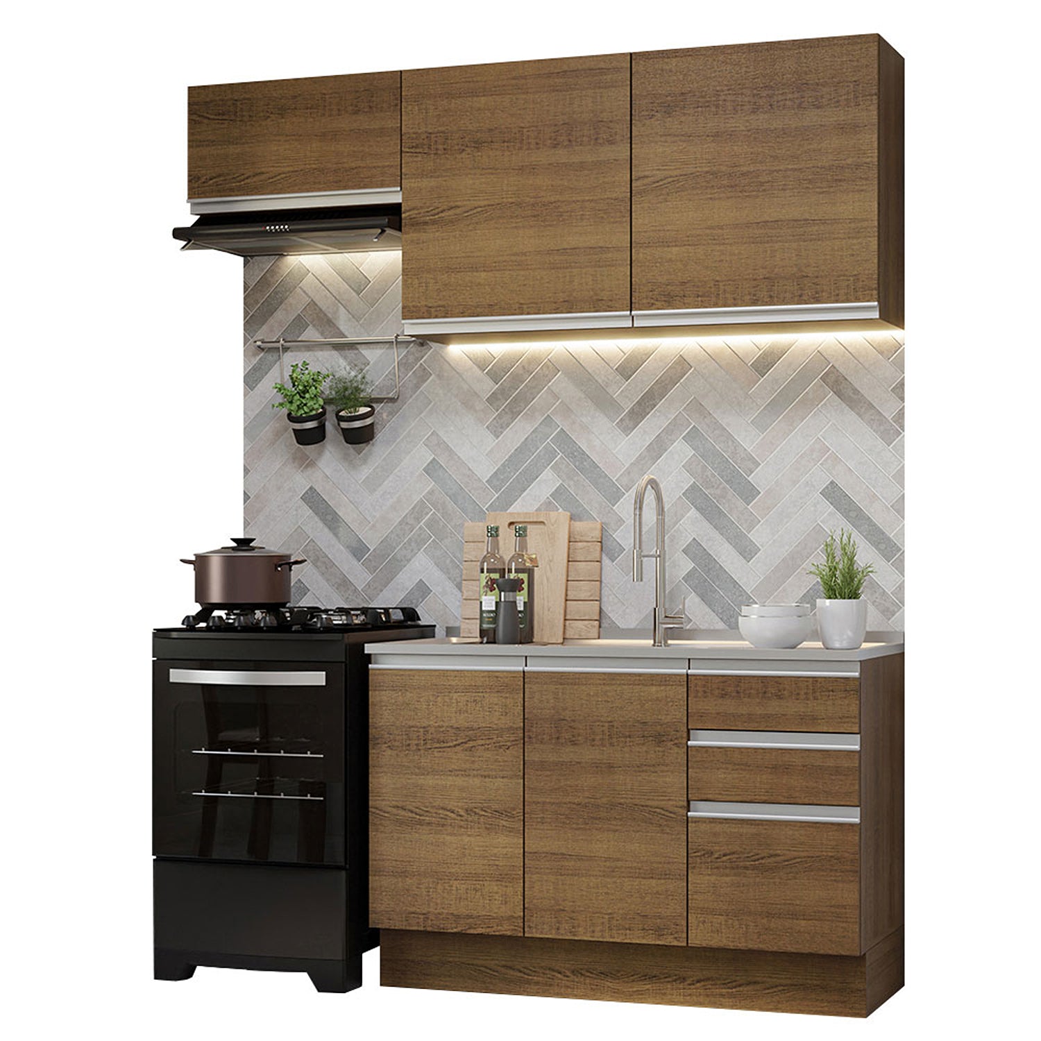 Cocina Integral Glamy Compacta 180x225x52 Marrón con Pintura Poliéster. - COCINAS | Bylmo
