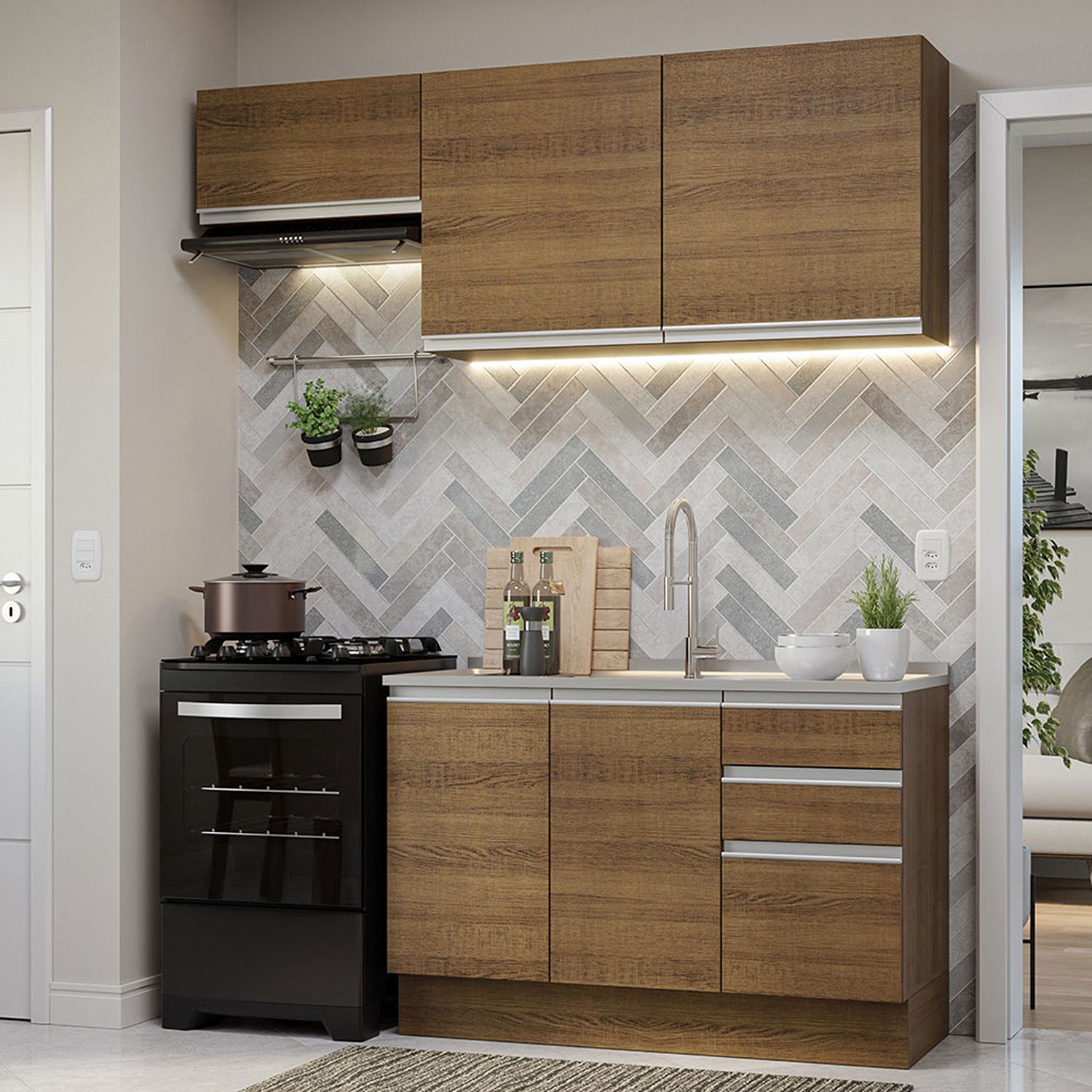 Cocina Integral Glamy Compacta 180x225x52 Marrón con Pintura Poliéster. - COCINAS | Bylmo