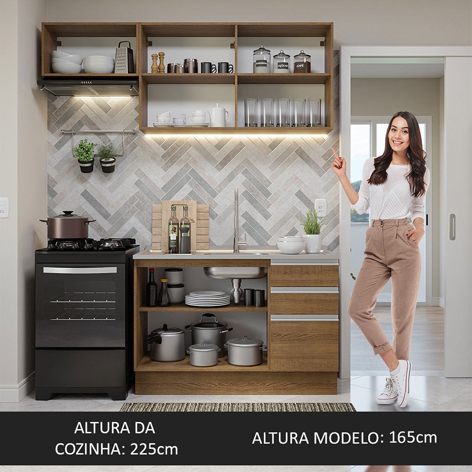 Cocina Integral Glamy Compacta 180x225x52 Marrón con Pintura Poliéster. - COCINAS | Bylmo