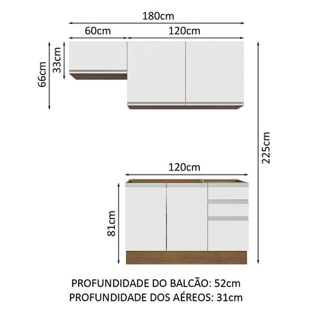 Cocina Integral Glamy Compacta 180x225 cm Marrón y Blanco Resistente y Moderna. - COCINAS | Bylmo