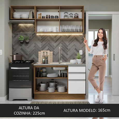 Cocina Integral Glamy Compacta 180x225 cm Marrón y Blanco Resistente y Moderna. - COCINAS | Bylmo