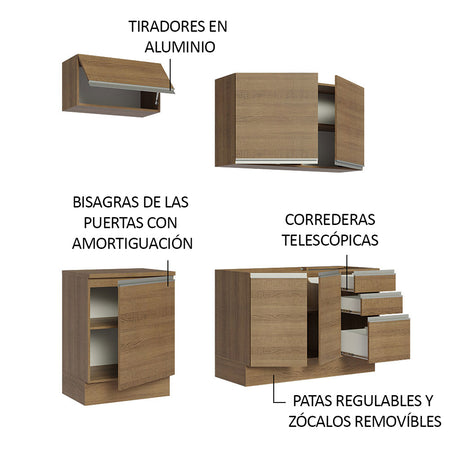 Cocina Integral Glamy 180x225cm Marrón Moderna y Funcional - COCINAS | Bylmo
