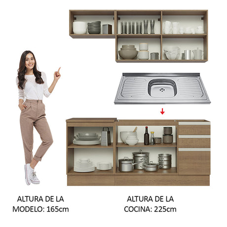 Cocina Integral Glamy 180x225cm Marrón Moderna y Funcional - COCINAS | Bylmo