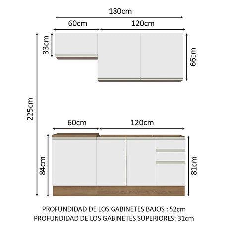 Cocina Integral Glamy Marron y Blanco 180x225cm con Mesón y sin Pozuelo - COCINAS | Bylmo