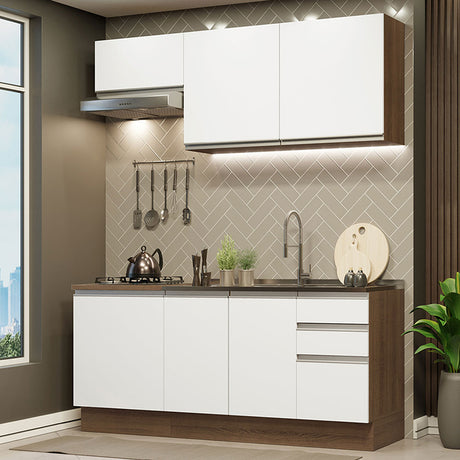 Cocina Integral Glamy Marron y Blanco 180x225cm con Mesón y sin Pozuelo - COCINAS | Bylmo