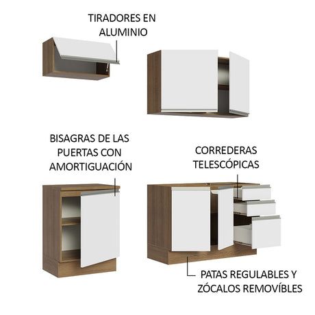 Cocina Integral Glamy Marron y Blanco 180x225cm con Mesón y sin Pozuelo - COCINAS | Bylmo