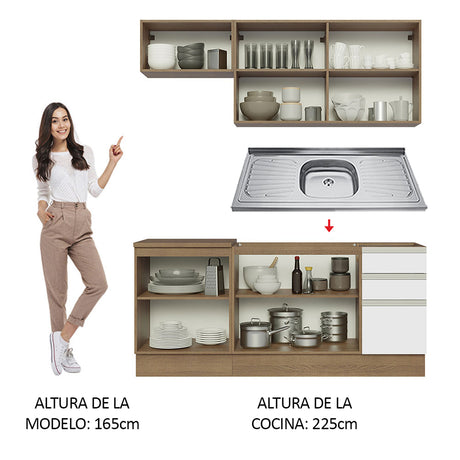 Cocina Integral Glamy Marron y Blanco 180x225cm con Mesón y sin Pozuelo - COCINAS | Bylmo