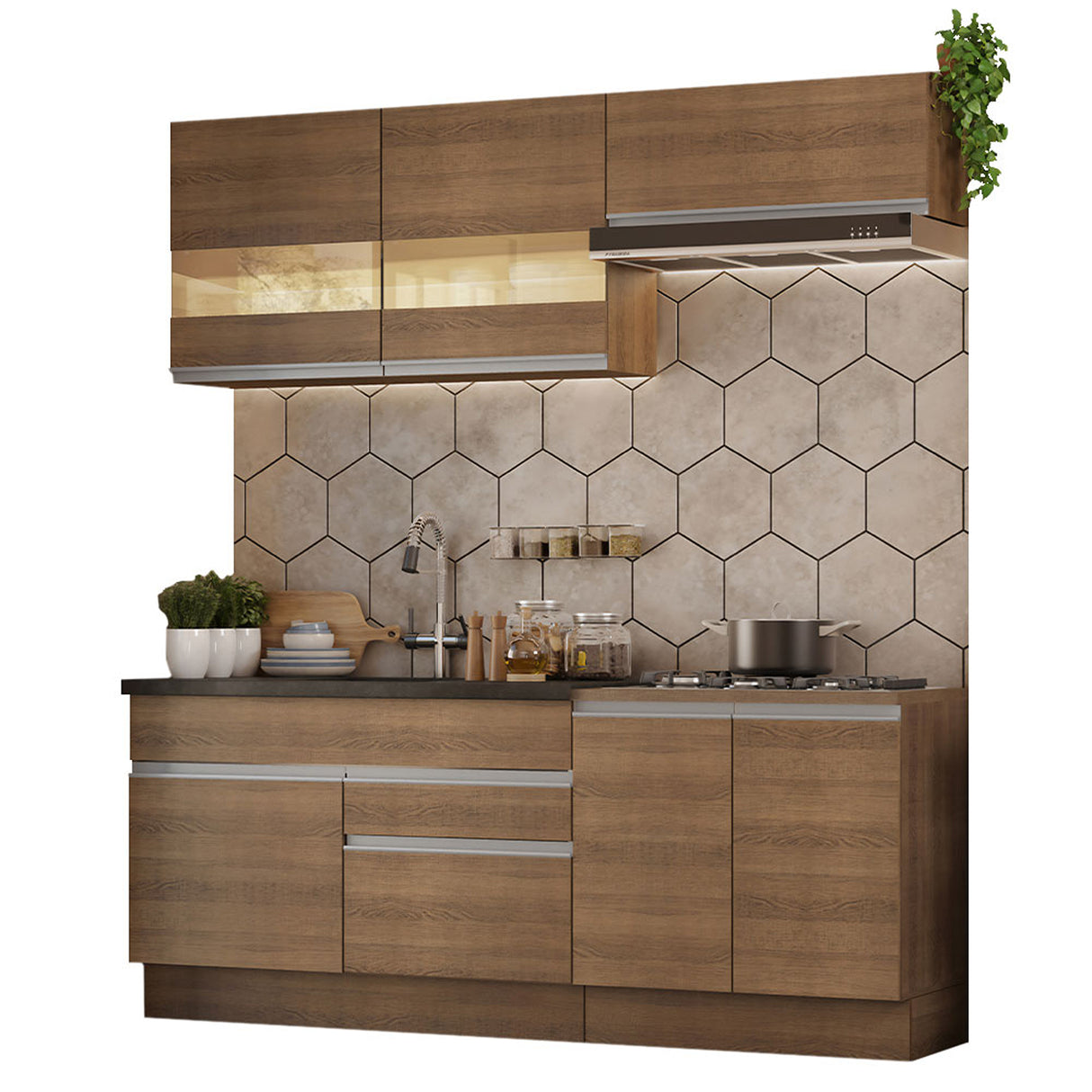 Cocina Integral Glamy Marron 200x225cm con Mesón y sin Pozuelo - COCINAS | Bylmo
