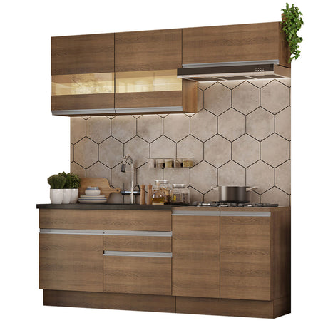 Cocina Integral Glamy Marron 200x225cm con Mesón y sin Pozuelo - COCINAS | Bylmo