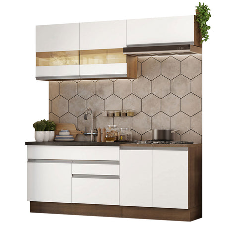 Cocina Integral Glamy Marron y Blanco 200x225cm con Mesón y sin Pozuelo - COCINAS | Bylmo