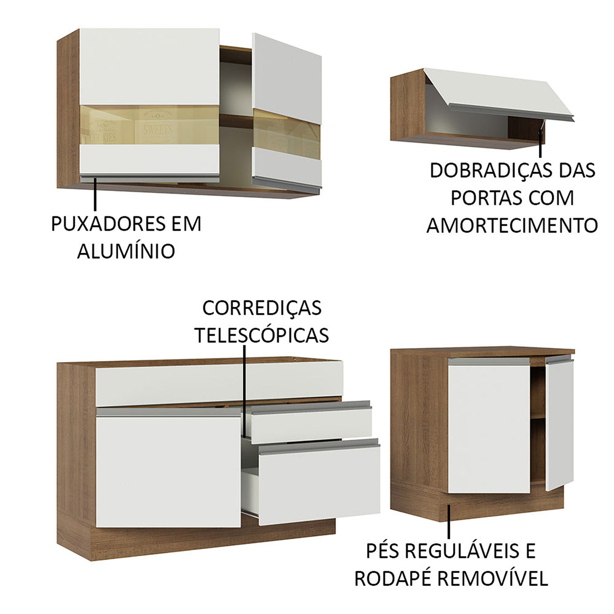 Cocina Integral Glamy Marron y Blanco 200x225cm con Mesón y sin Pozuelo - COCINAS | Bylmo