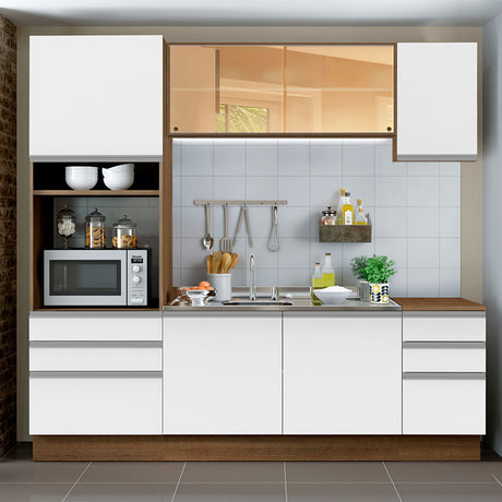 Cocina Integral Karen Marron y Blanco 220x225cm con Mesón y sin Pozuelo - COCINAS | Bylmo