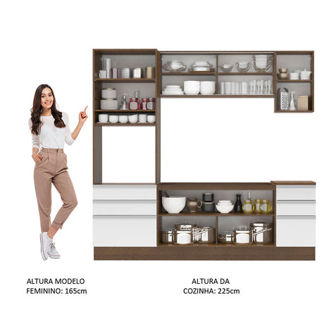 Cocina Integral Karen Marron y Blanco 220x225cm con Mesón y sin Pozuelo - COCINAS | Bylmo