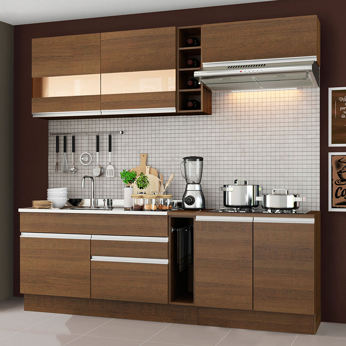 Cocina Integral Parma 220x225cm Rustic MDP Moderna - COCINAS | Bylmo