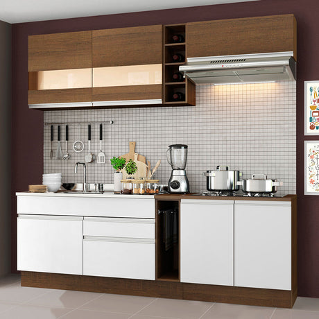 Cocina Integral Parma 220x225cm Marron y Blanco Moderna - COCINAS | Bylmo