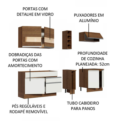 Cocina Integral Parma 220x225cm Marron y Blanco Moderna - COCINAS | Bylmo
