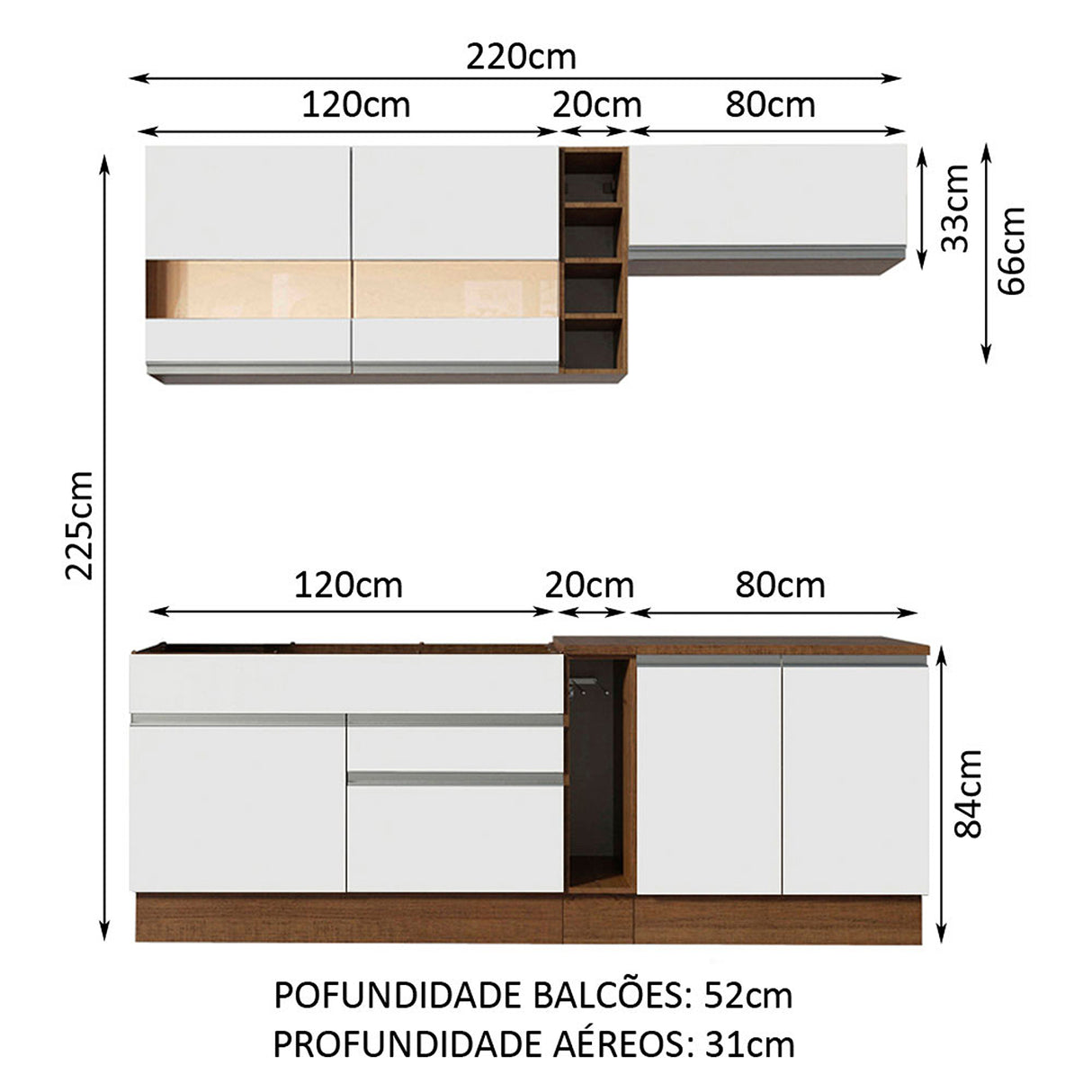 Cocina Integral Parma 2.20x2.25 Blanco y Marron Diseño Moderno Acabado de Alta Calidad - COCINAS | Bylmo