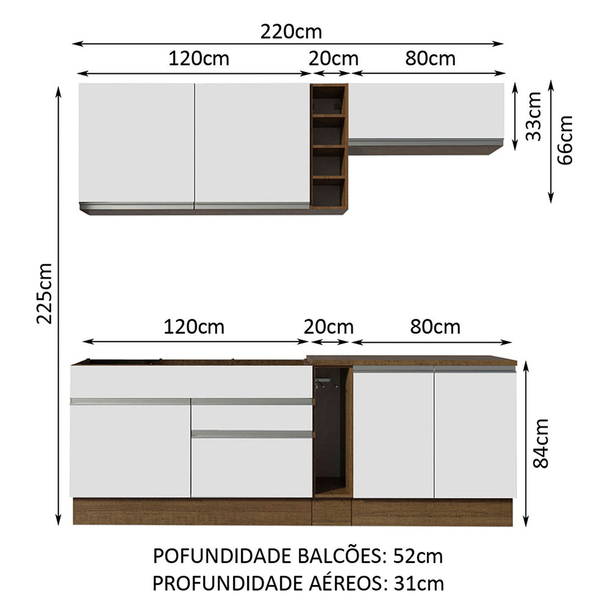 ICocina Integral Parma 220x225cm MDP Rustic Dos Cajones y Dos Puertas - COCINAS | Bylmo