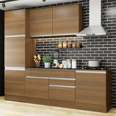 Cocina Integral Bari Marron 240x225cm con Mesón y sin Pozuelo - COCINAS | Bylmo