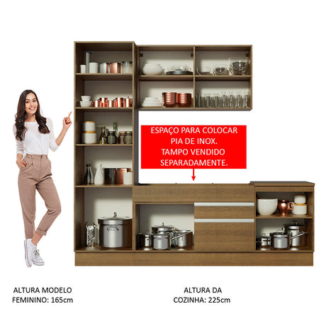 Cocina Integral Bari Marron 240x225cm con Mesón y sin Pozuelo - COCINAS | Bylmo