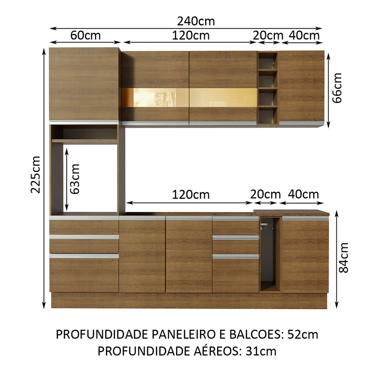 Cocina Integral Lazio Marron 240x225cm con Mesón y sin Pozuelo - COCINAS | Bylmo