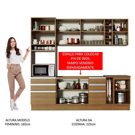 Cocina Integral Lazio Marron 240x225cm con Mesón y sin Pozuelo - COCINAS | Bylmo