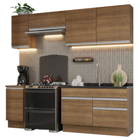 Cocina Integral Glamy Marron 240x225cm con Mesón y sin Pozuelo - COCINAS | Bylmo