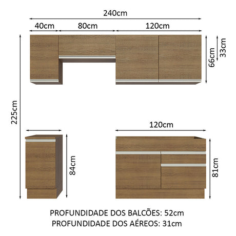 Cocina Integral Glamy Marron 240x225cm con Mesón y sin Pozuelo - COCINAS | Bylmo