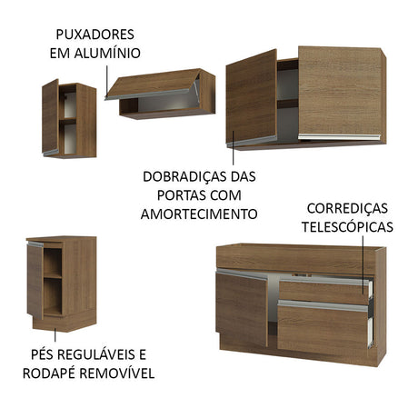 Cocina Integral Glamy Marron 240x225cm con Mesón y sin Pozuelo - COCINAS | Bylmo