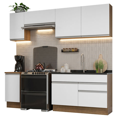 Cocina Integral Glamy Marron y Blanco 240x225cm con Mesón y sin Pozuelo - COCINAS | Bylmo