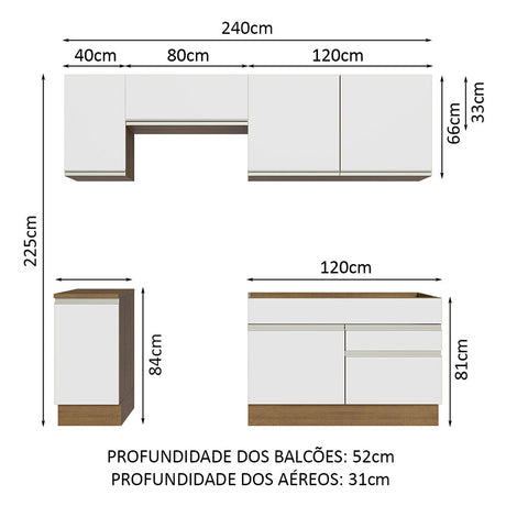 Cocina Integral Glamy Marron y Blanco 240x225cm con Mesón y sin Pozuelo - COCINAS | Bylmo