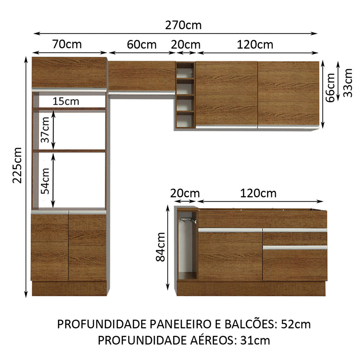 Cocina Integral Jade Marron 270x225cm con Mesón y sin Pozuelo - COCINAS | Bylmo