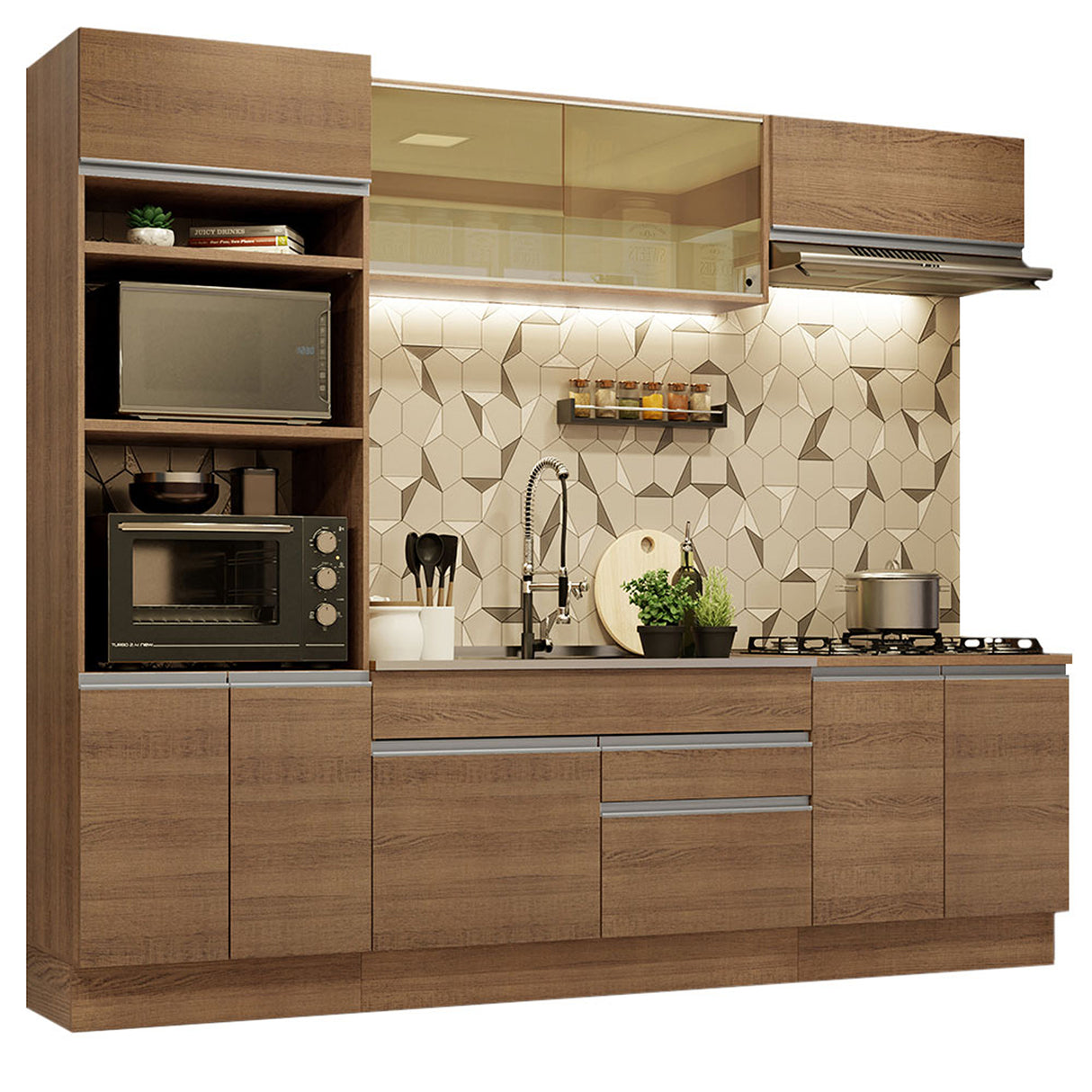 Cocina Integral Glamy Marrón Moderna 270x225cm MDP Siete Capas - COCINAS | Bylmo