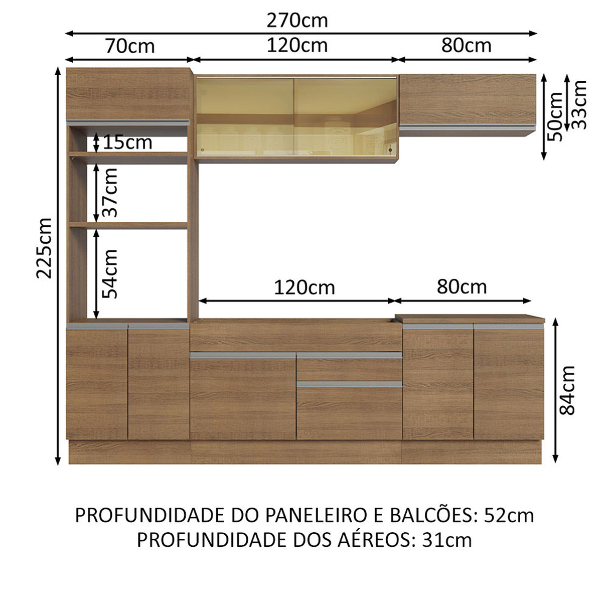 Cocina Integral Glamy Marrón Moderna 270x225cm MDP Siete Capas - COCINAS | Bylmo