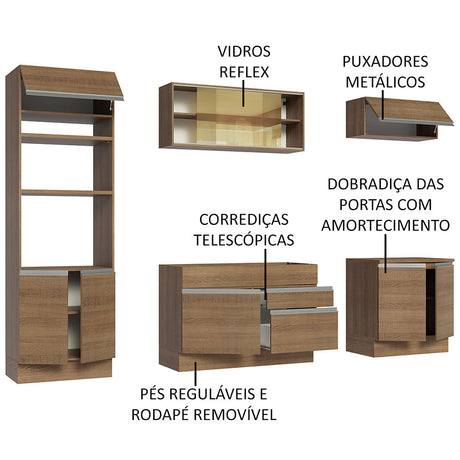 Cocina Integral Glamy Marrón Moderna 270x225cm MDP Siete Capas - COCINAS | Bylmo