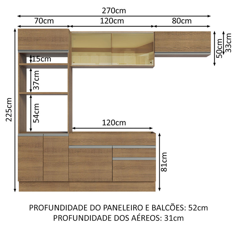 Cocina Integral Glamy Moderna 270x225x52cm Blanco Mdp